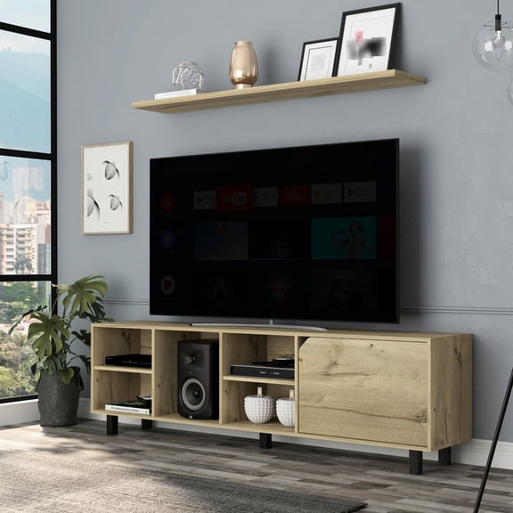 70" TV Stand on 5 Legs, 5 Shelves for Storage / Strong Support and Cable Control