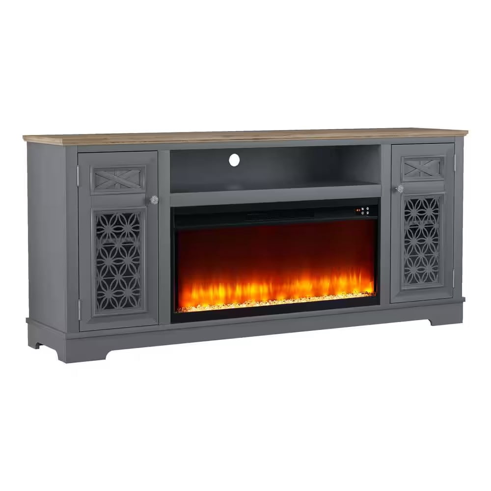 Joy River 70" TV Stand with 36" Electric Fireplace-Grey