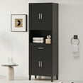 thumbnail image 1 of 70"  Tall Bathroom Cabinet With Drawer 4 Soft Close Doors Adjustable Shelves For Stylish Storage, Black, 1 of 15