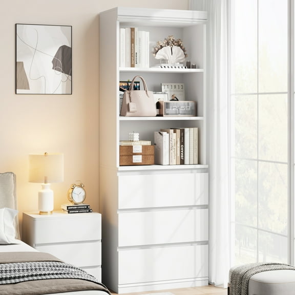 70" Tall Bookcase with 3 Drawers & 3 Open Shelves, Modern Freestanding Storage Shelf, Book Cabinet for Living Room, Office, and Study