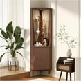 thumbnail image 1 of 70" Tall Corner Cabinet,Mid Century Modern Cabinet with Doors,Fluted Corner Bar Cabinet with Glass Holder,Lights and Storage Shelves,Wine Bar Cabinet for Liquor, Living Room, Kitchen, Walnut, 1 of 8