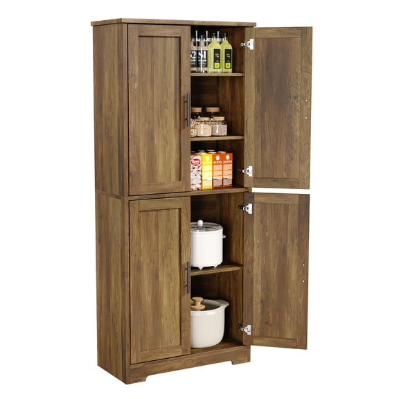 70" Tall Kitchen Pantry, Farmhouse Storage Cabinet with Barn Doors, Drawer and Adjustable Shelves, Rustic Wood Cupboard for Kitchen, Dining Room, Bathroom