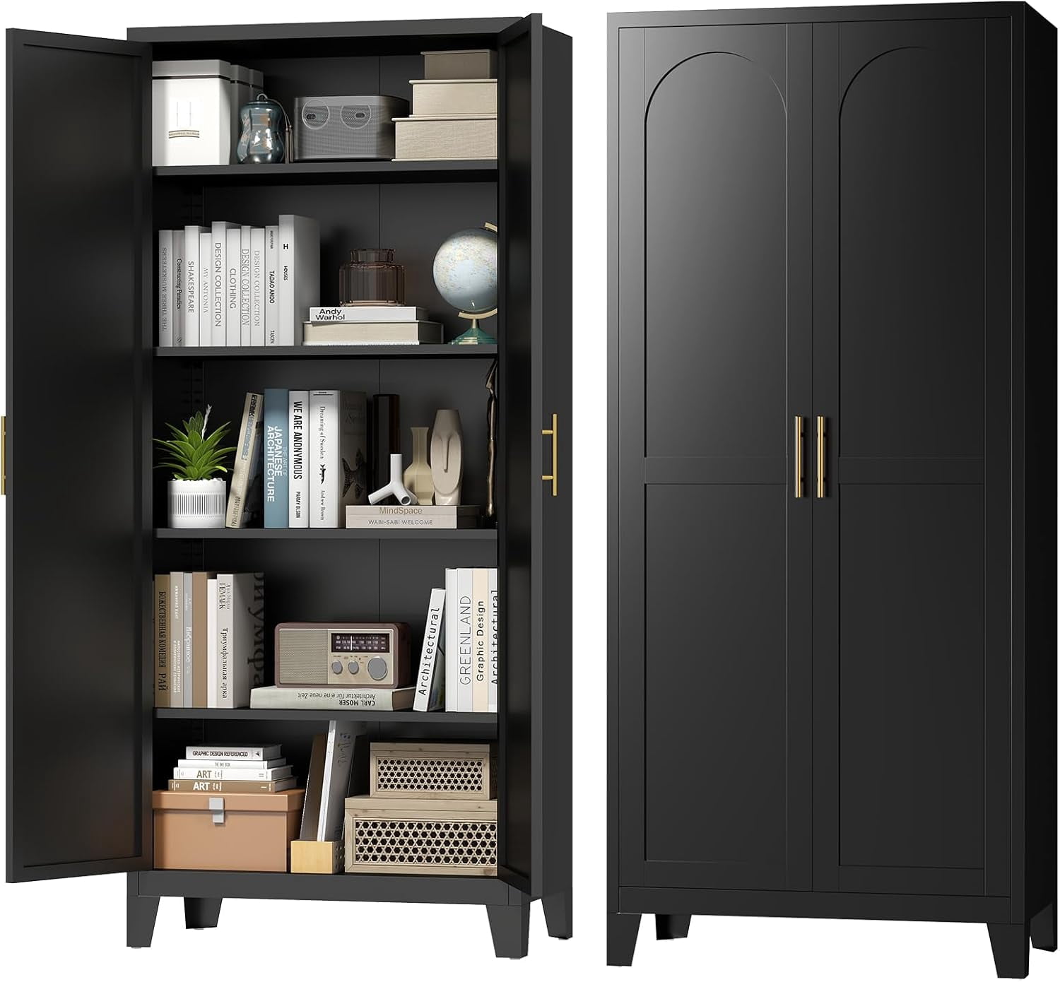 70" Tall Metal Storage Cabinet with 3-Digit Combination Lock, Steel Pantry Cabinet with 4 Adjustable Shelves & 2 Doors, Secure Freestanding Organizer for Home, Office, Garage, Black