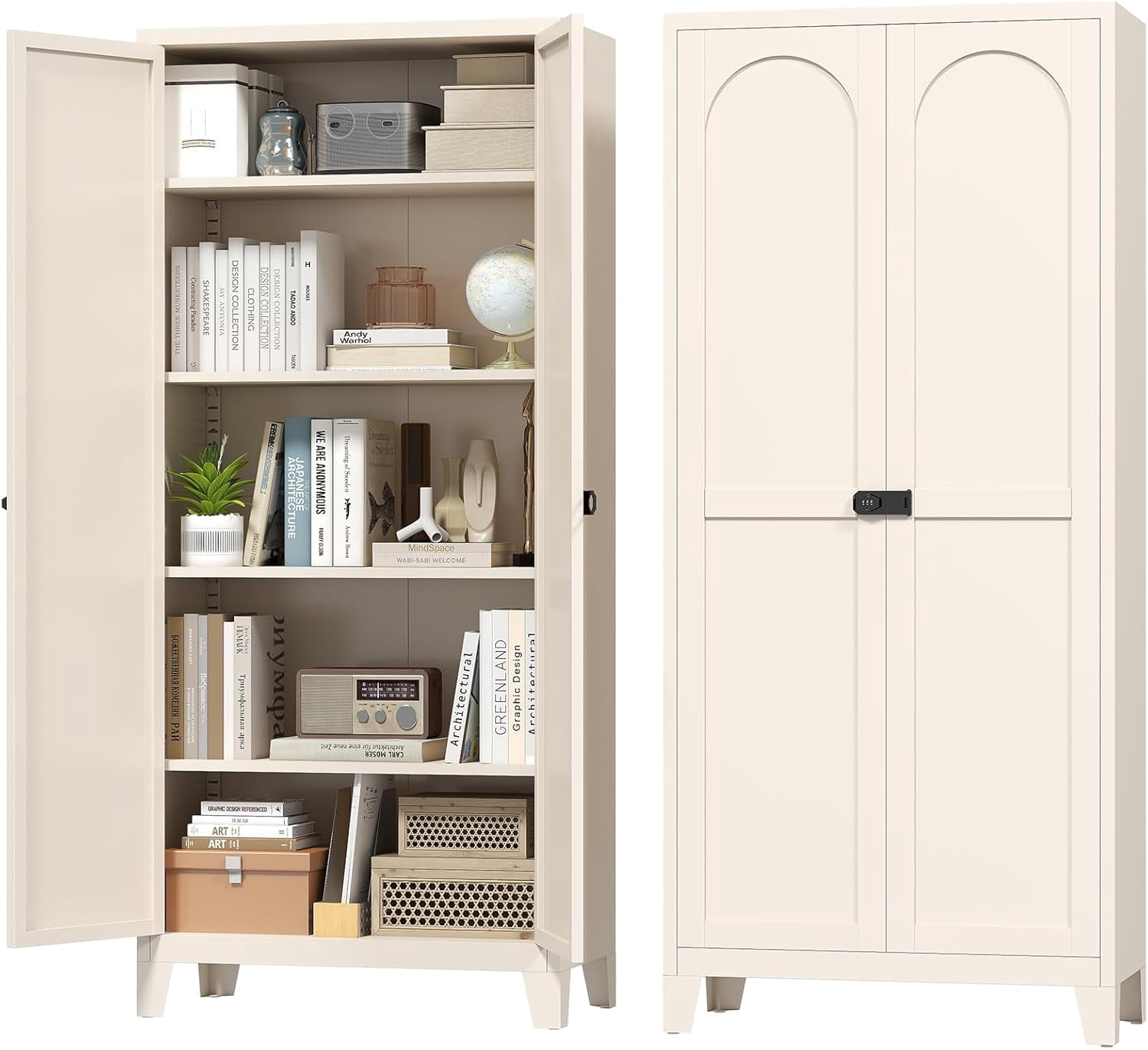 70" Tall Metal Storage Cabinet with 3-Digit Combination Lock, Steel Pantry Cabinet with 4 Adjustable Shelves & 2 Doors, Secure Freestanding Organizer for Home, Office, Garage, Beige