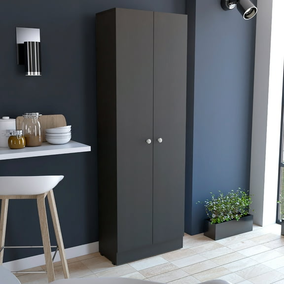 70" Tall Storage Cabinet With Five 12.9" High Shelves - Black Spacious 71" H Cabinet, Black, Two Doors And Extra For Garage, Utility, Living, Kitchen Simple Assembly Process