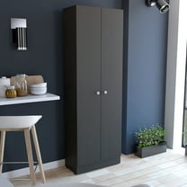 70" Tall Storage Cabinet With Five 12.9" High Shelves - Black Spacious 71" H Cabinet, Black, Two Doors And Extra For Garage, Utility, Living, Kitchen Simple Assembly Process