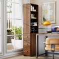 thumbnail image 1 of 70" Tall Display Storage Cabinet, Narrow Wood Pantry Cabinet with Shelves,3 Side Drawers,Adjustable Shelves, Modern Bookshelf for Living Room, Kitchen, 1 of 9
