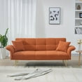 thumbnail image 1 of 70" Teddy Velvet Futon Sofa Bed with Adjustable Arms and Backrest, Modern Convertible Futon Couch with Metal Legs & Pillows, Modern Loveseat for Living Room, Bedroom, Orange, 1 of 9