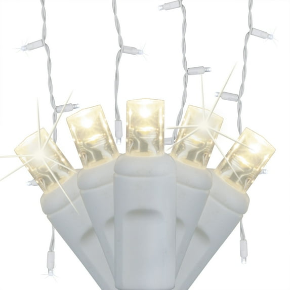 70 Twinkle LED Icicle Lights, 7’, Warm White, White Wire Indoor Outdoor Use