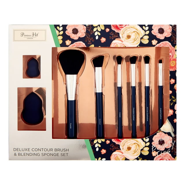 ($70 Value) Primrose Hill Cosmetic Contour Brush & Blending Sponge Set, Rose Floral