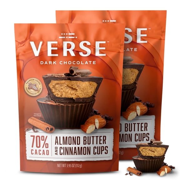 70% Verse Dark Chocolate Almond Butter Cinnamon Cups (2 Pack)  Creamy Almond Butter Cups with Warm Cinnamon Spice  Premium Chocolate, Indulgent Snack