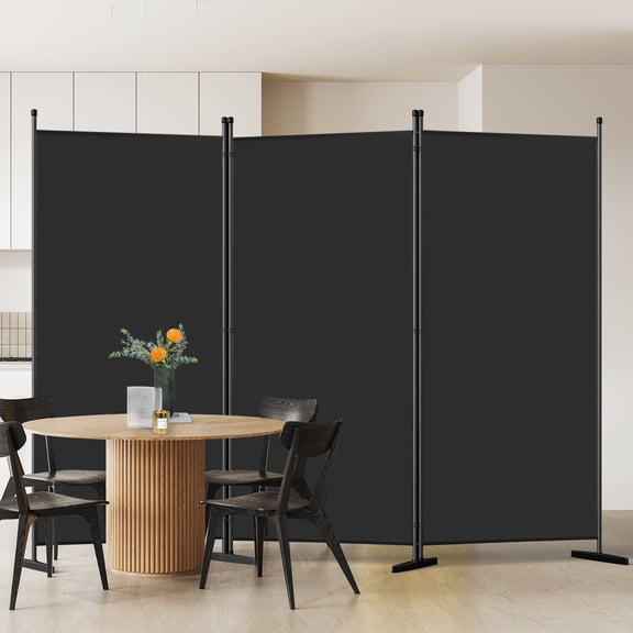70''W x 102''H Modern Room Divider, Folding Privacy Screen with 3 Panels and Metal Standing, Portable Wall Partition for Home Office Separator, Black