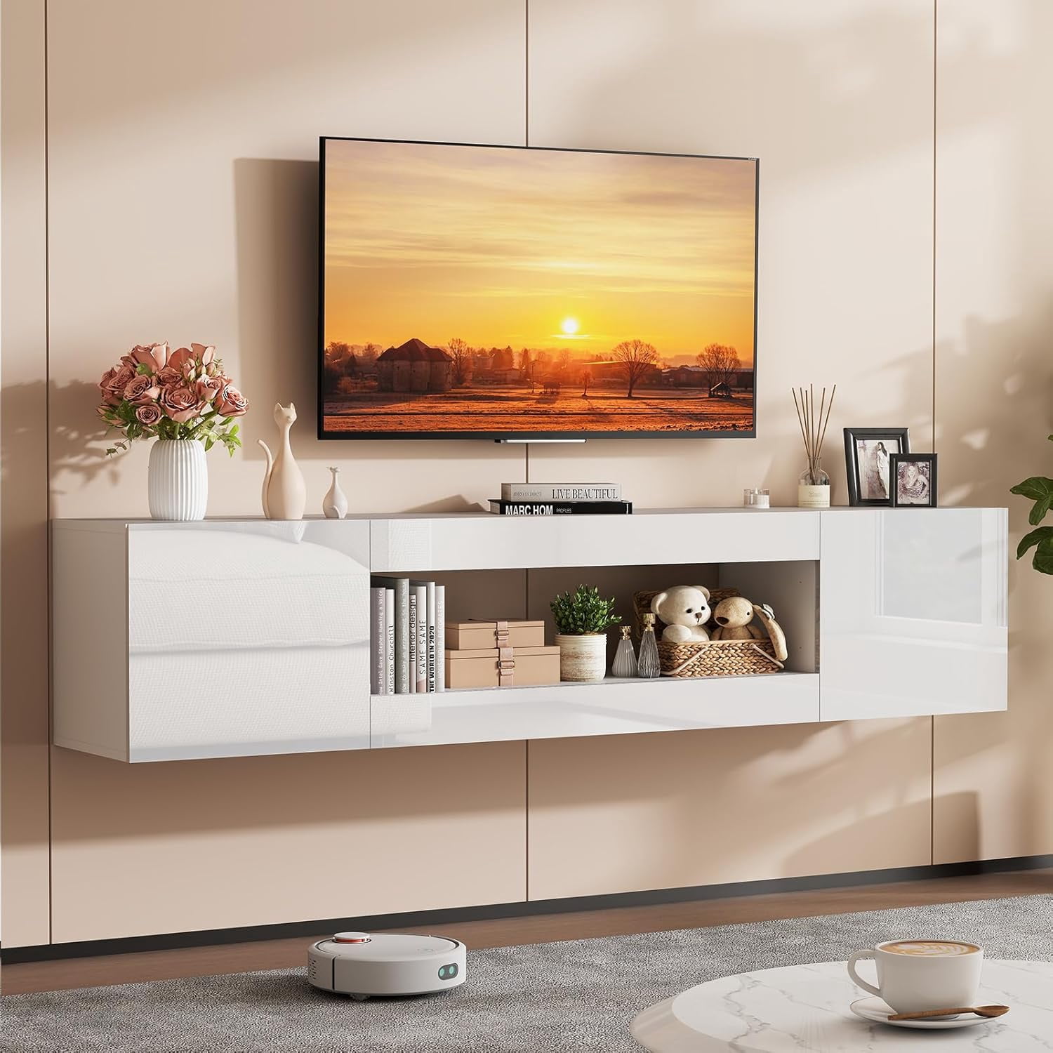 White Floating Tv Shelf