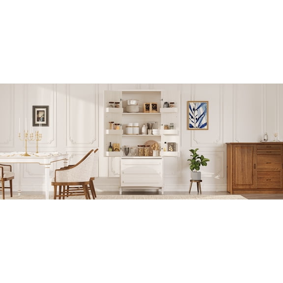 70 White Kitchen Pantry Cabinet  2 Shelf, 3 Drawer Storage  Christopher Knight Home
