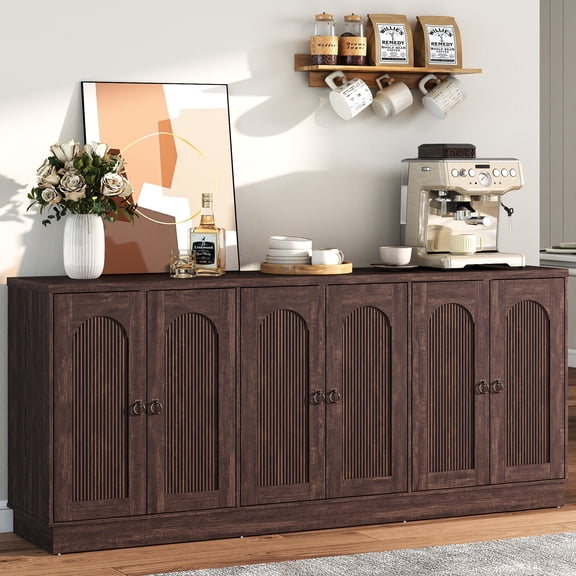 70" Wide Sideboard Buffet Cabinet with Storage, Modern Arched Cabinet with Adjustable Shelves, 6 Doors