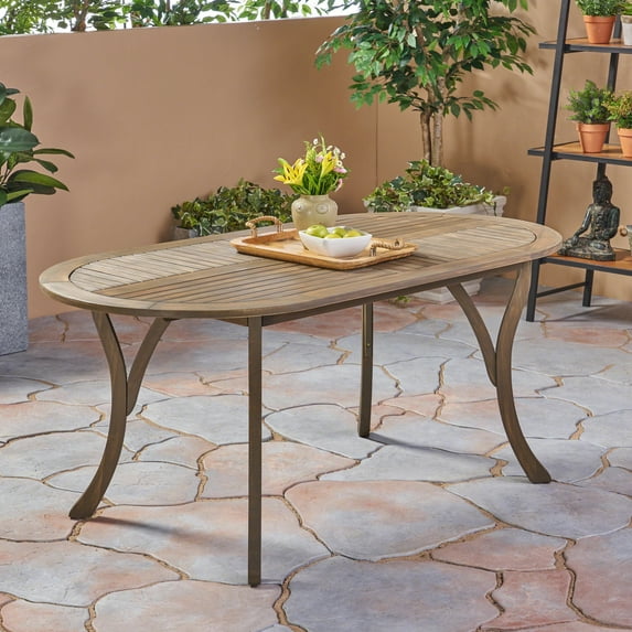 70" Wood Table For Outdoor Dining - Elegant Gray Appeal Patio Classy Ambiance