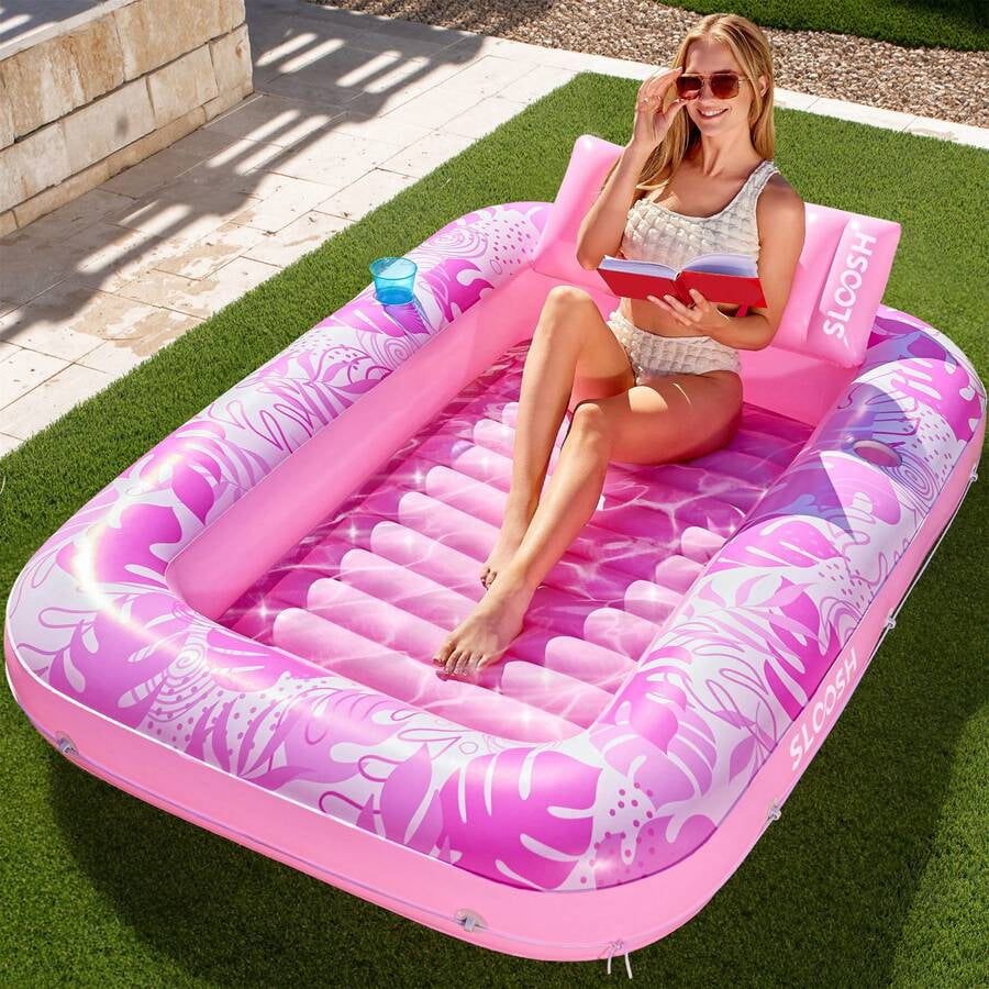 70" X 46" Swimming Pool Floating Tanning Pool Hammock Lounger, Water Inflatable Float Bed Inflatable Tanning Pool Lounger Float Large Suntan Tub Pool Floats Sun Tan Tub Ice Bath Tub Tanning Bed Blow