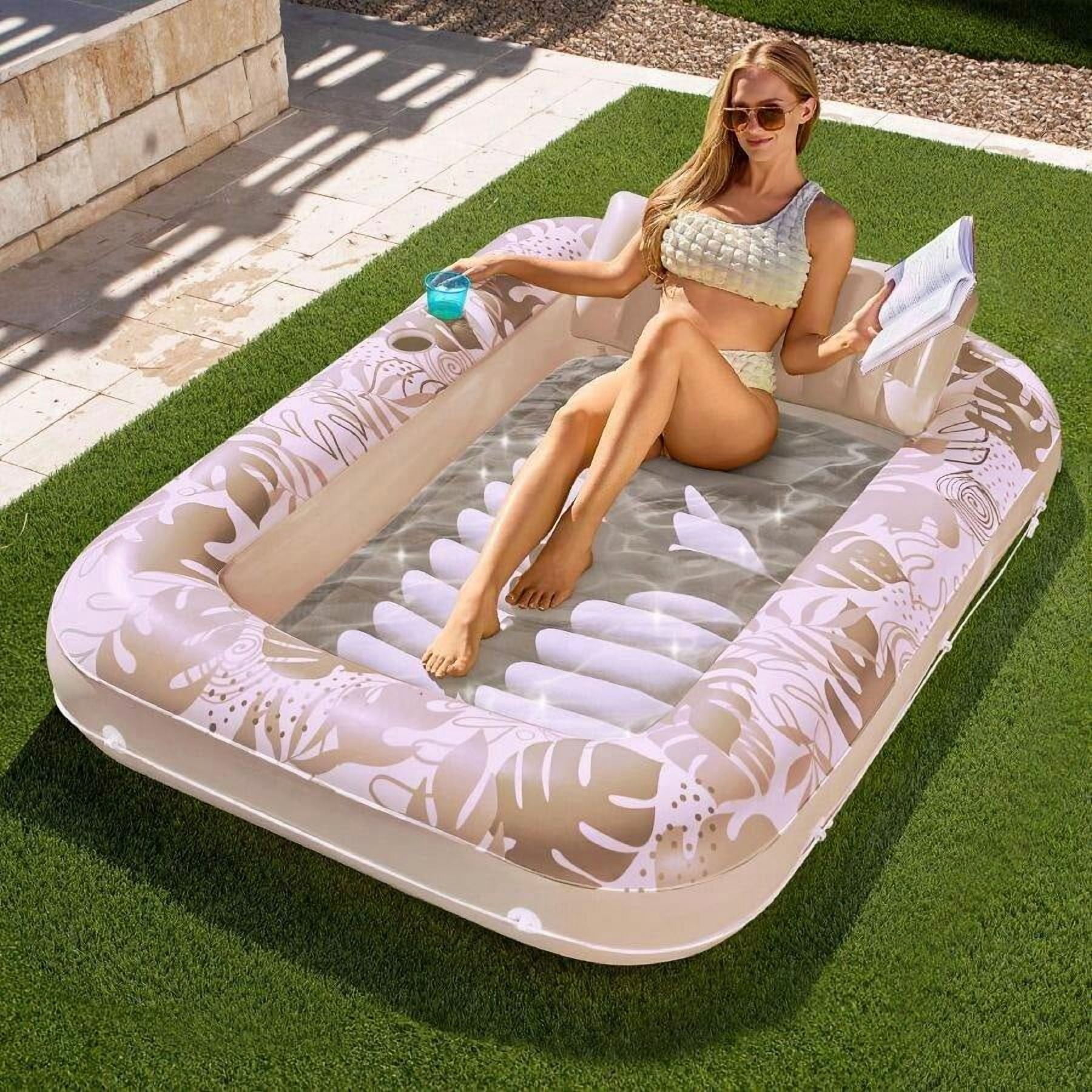 70" X 46" Swimming Pool Floating Tanning Pool Hammock Lounger, Water Inflatable Float Bed Inflatable Tanning Pool Lounger Float Large Suntan Tub Pool Floats Sun Tan Tub Ice Bath Tub Tanning Bed Blow