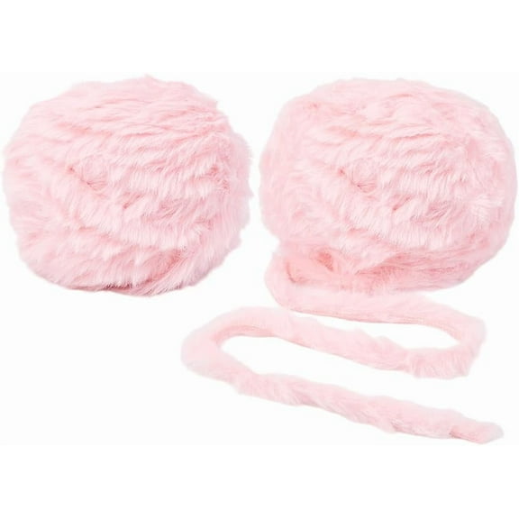 70 Yards 2 Skeins Pink Plush Fluffy Faux Fur Yarn Super Thick Soft Fuzzy Chunky Crochet Eyelash Furry Polyester Yarn Roll Bulk for Crocheting Knitting Blankets Scarves Sweaters DIY Crafts