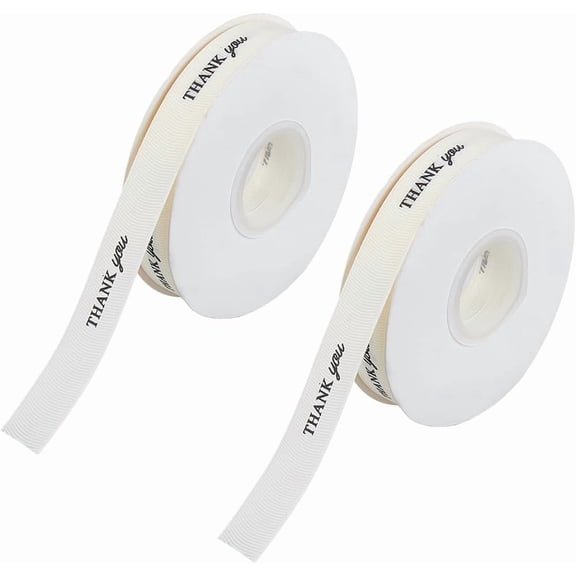 70 Yards x 3/4 Inch Polyester Grosgrain Ribbon Thank You Ribbon Floral White Mother's Day Thanksgiving Ribbon Gift Wrapping Ribbon Word Print Ribbon for Gift Wrapping 2 Rolls White