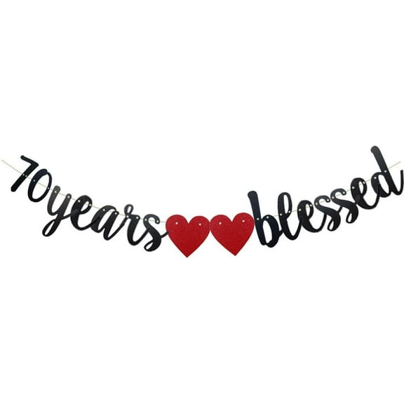 70 Years Banner,Pre-Strung, Black Paper Glitter Party Decorations for 70TH Wedding Anniversary 70 Years Old 70TH Birthday Party Supplies Letters Black