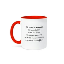 3drose, 70 Years of Marriage 70th Wedding Anniversary in Months Days Hours, 11oz Two-tone Red Mug