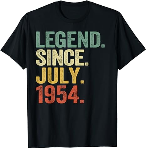 70 Years Old Gift Legend Since July 1954 70th Birthday Men T-Shirt ...