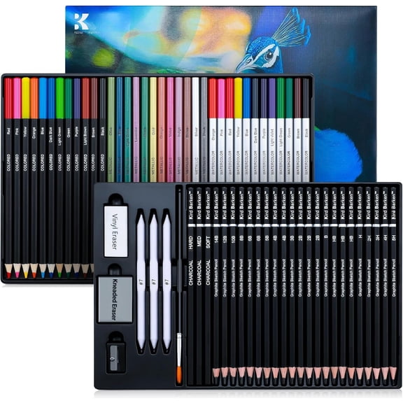 70 count Art Drawing Set, Pro Art Supplies with Tutorial,Colored, Graphite, Charcoal, Watercolor & Metallic Pencil, for Artists Adults Teens Beginner