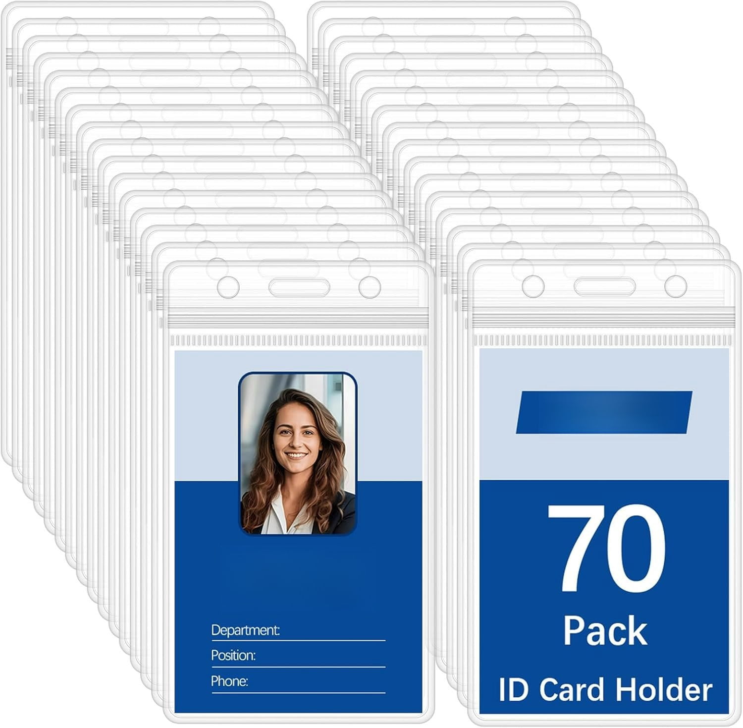 70 count Clear Vertical ID Badge Holder with Resealable Zipper -Plastic ...