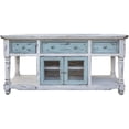 thumbnail image 1 of 70 in. Blue & White Solid Wood Open Shelving Distressed TV Stand, 1 of 1