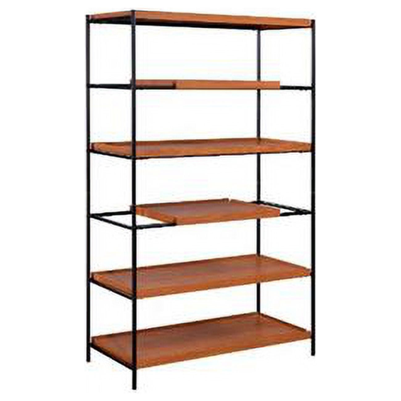 70 in. Brown & Black Metal Six Tier Etagere Bookcase