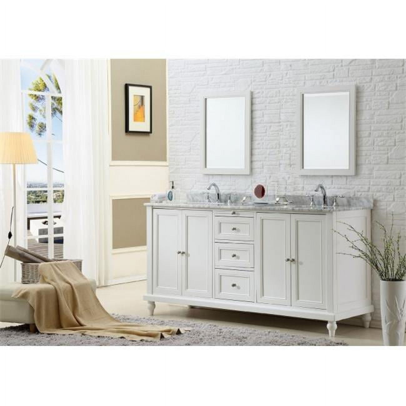 Pearl White Double Vanity with Carrara Marble Top