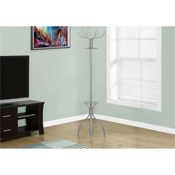 70 in. Silver Metal with An Umbrella Holder Coat Rack