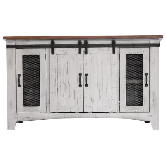 70 in. Solid Wood Cabinet Enclosed Storage Distressed TV Stand, White