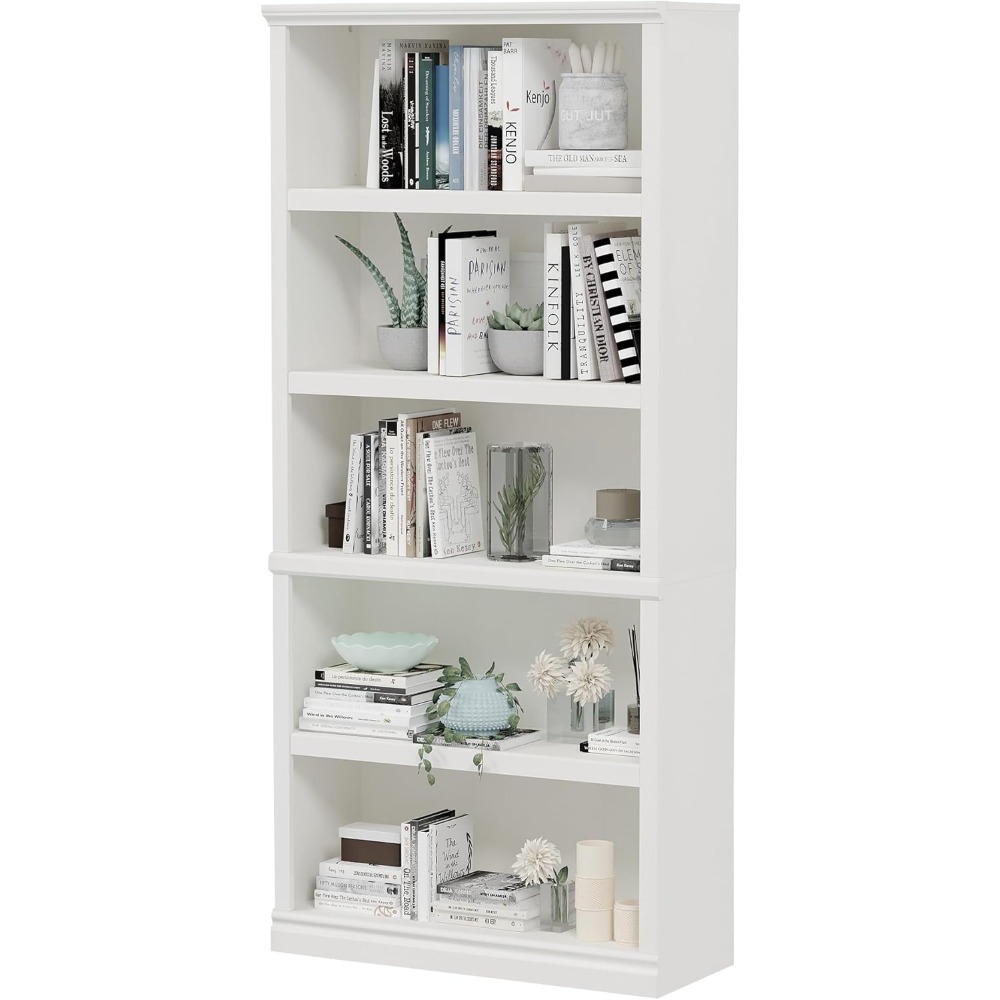 70 in Tall Bookcase, White Bookshelf Open Storage 5-Tier Shelves, 33 ...
