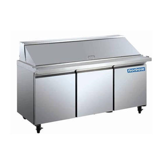 70 in. W 15.5 cu. ft. 3-Door Mega Top Sandwich-Salad Prep Table Stainless Steel