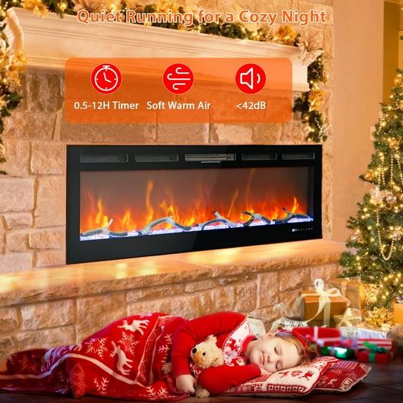 70 inch Electric Fireplace in-Wall Recessed and Wall Mounted with Remote Control, 1500/750W Fireplace Heater (60-99°F Thermostat) with 12 Adjustable Color, Timer, Log and Crystal
