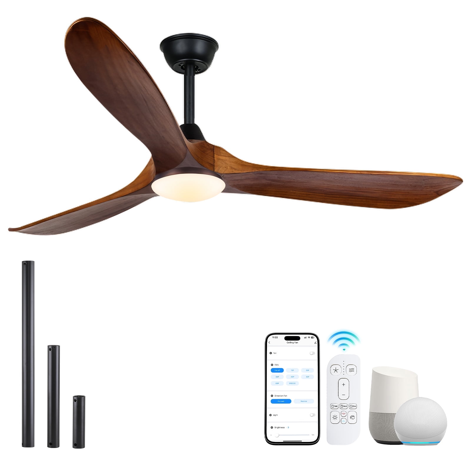 70 inch Farmhouse Wood Ceiling Fan with LED Light and APP Remote Control