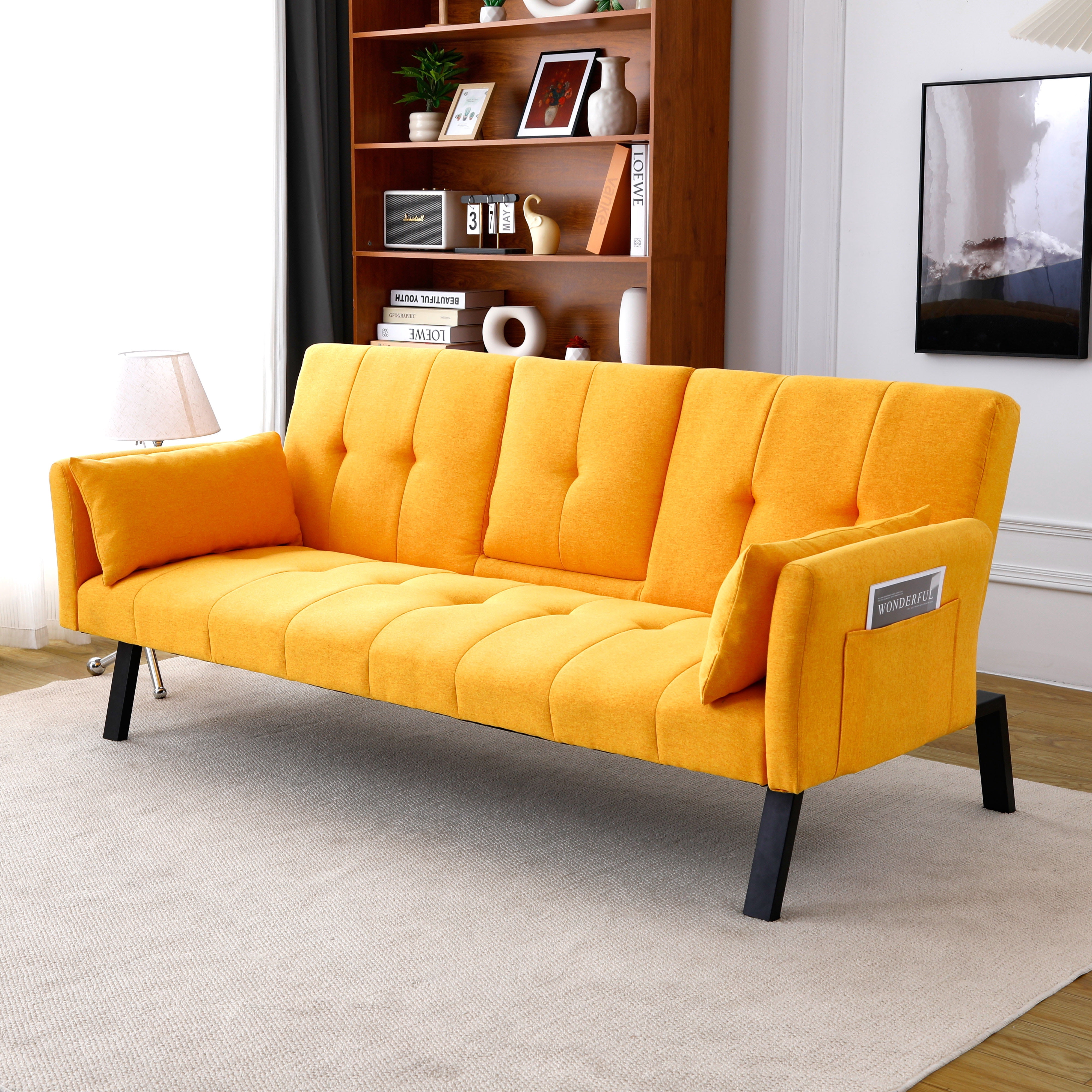 70 inch Futon Sofa Bed Cotton Linen Sofa Couch Convertible Folding