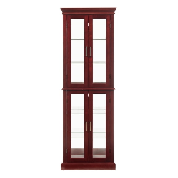 70 inch Height Lighted Curio Diapaly Cabinet with Adjustable Shelves and Tempered Glass Doors