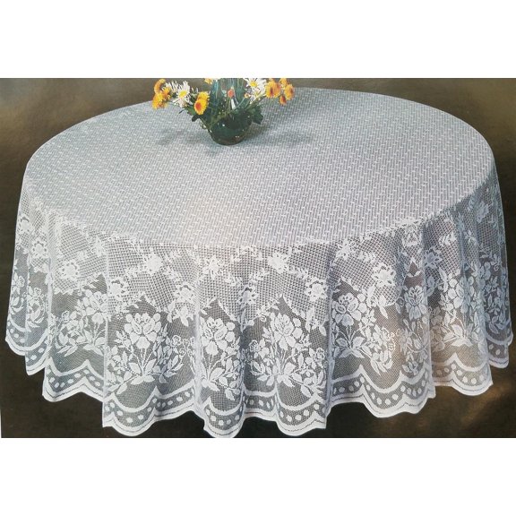 AdonisUSA  70" x 70" Round Floral 100% Polyester  Lace Tablecloth. Machine Washable