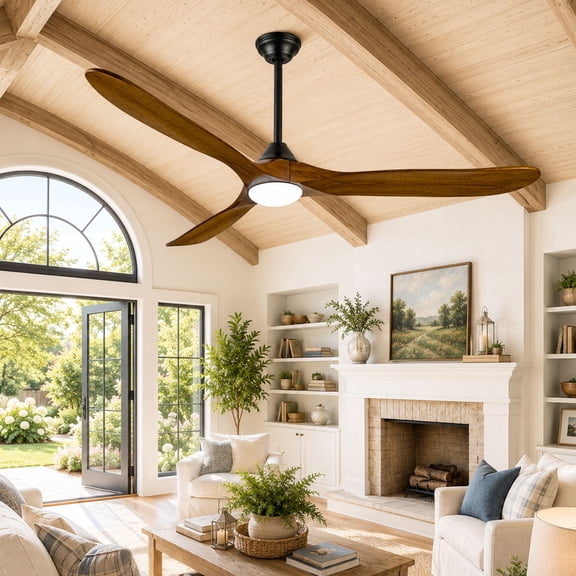 70 inch Large Ceiling Fan, Outdor Fans for Patios with Light and Remote, High CFM Reversible Wood Blades Damp-rated, Modern Low Profile Ceiling Fan for Gazebo Garage Shop Office