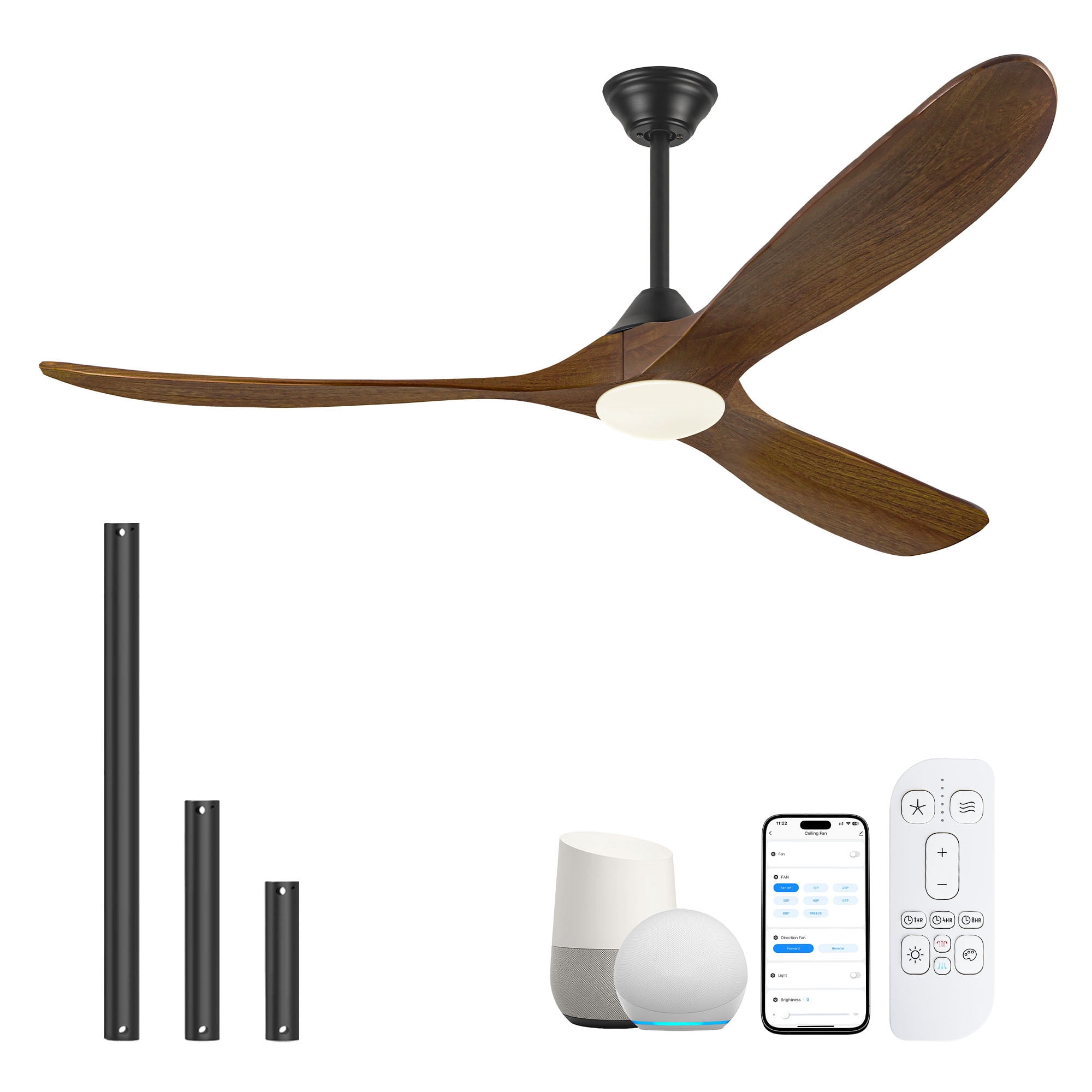 70 inch Large Outdoor Ceiling Fan with Light for Patio, 3 Blades Wooden Propeller Design, Rustic Farmhouse Style in Brown, Smart Remote/APP/Alexa Control, Indoor High CFM DC Motor for Big Living Room