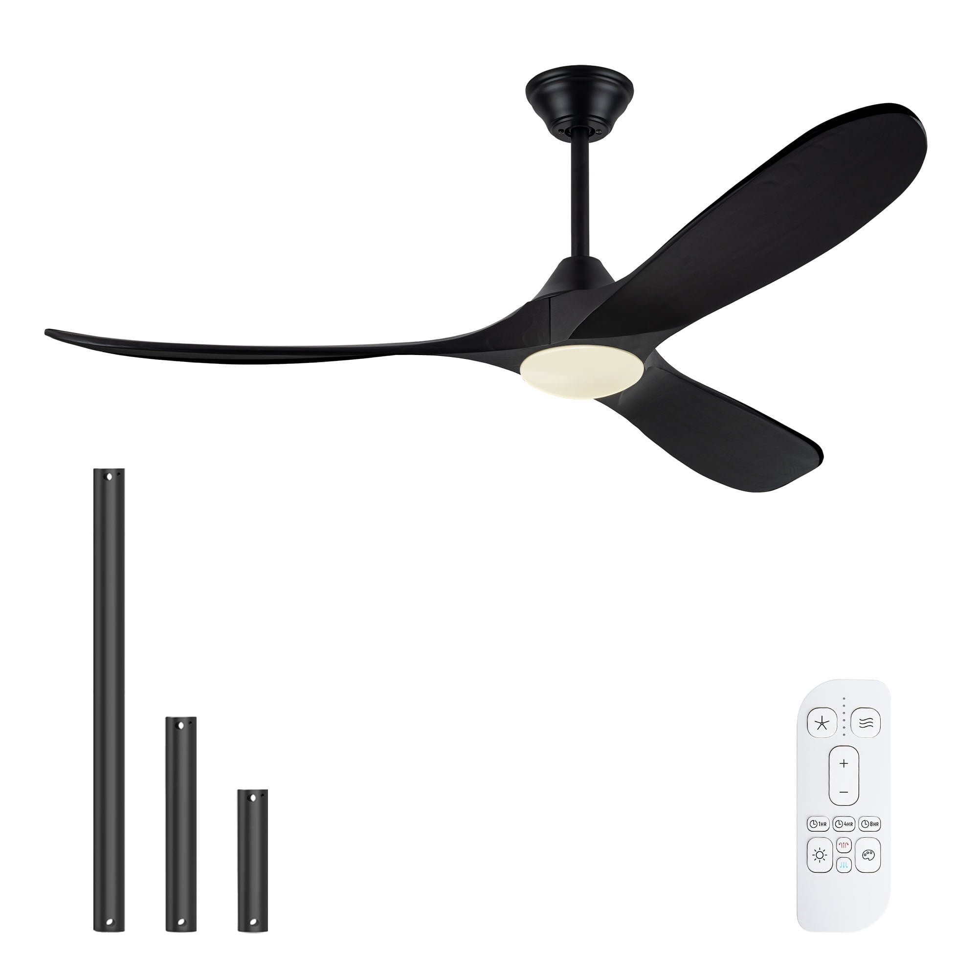 70 inch Outdoor Ceiling Fan with Light for Patio, 3 Solid Wood Propeller Blades, Modern Black Ceiling Fan with Remote, Large Airflow Quiet Reversible DC Motor for Indoor Big Room, Covered Gazebo