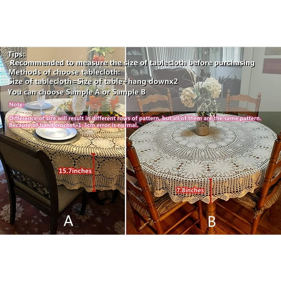 70 inch Round Cotton Crochet Lace Tablecloth Beige Vintage Woven Dining Kitchen Table Cover
