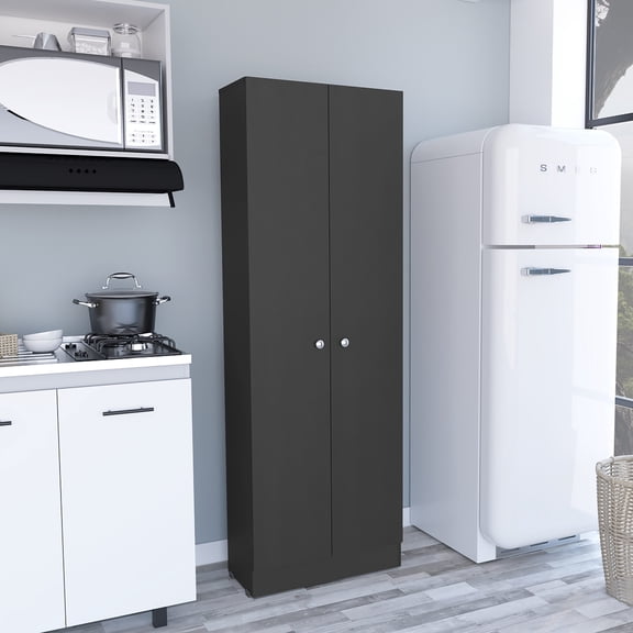 70 inch Tall Storage Cabinet with 5 Shelves, Double Door Pantry Cabinet for Kitchen, Laundry Room, Garage, Living Room - Black Particle Board
