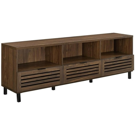 70 inch Wood Slat Door TV Stand Console in Dark Walnut