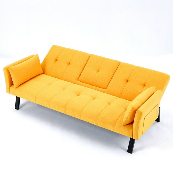 70-inch multi-functional cotton and linen sofa bed: foldable + cup holder + side storage, instantly switch between living room and bedroom