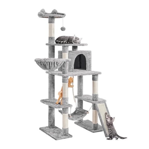 70 inches Cat Tree Tower, Pet Climber Tower Stand with Scratching Post and Padded Perch for Large Cats Activity Center and Multi-Cat Household, Grey