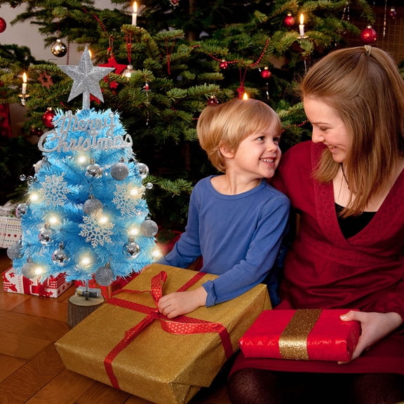 up to 70% off karymi Blue Christmas Tree 17.7in Tabletop Mini Christmas Tree with LED Light String and Ornaments Battery Powered Tabletop Christmas Tree Family Gifts